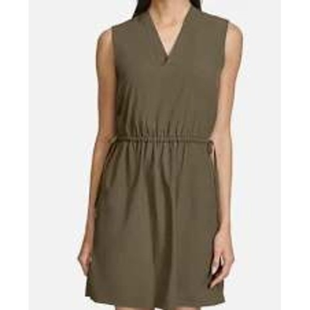 Calvin Klein Travel Gorpcore Sleeveless Dress Sz 16 Drawstring Olive Green